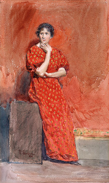 Young woman with a red dress