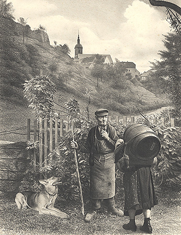 Old farmers with their dog in Dohna