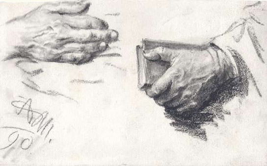 Hand studies with a prayer book
