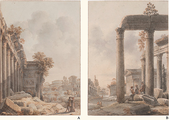 Zwei Architektur-Capriccios mit römischen Ruinen