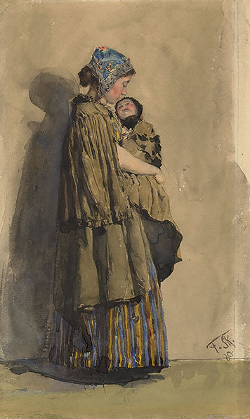 Young woman carrying an infant