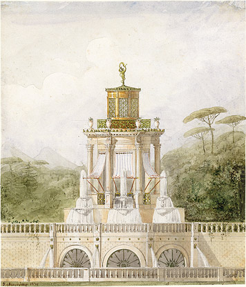 Entwurf eines Pavillons mit Brunnen